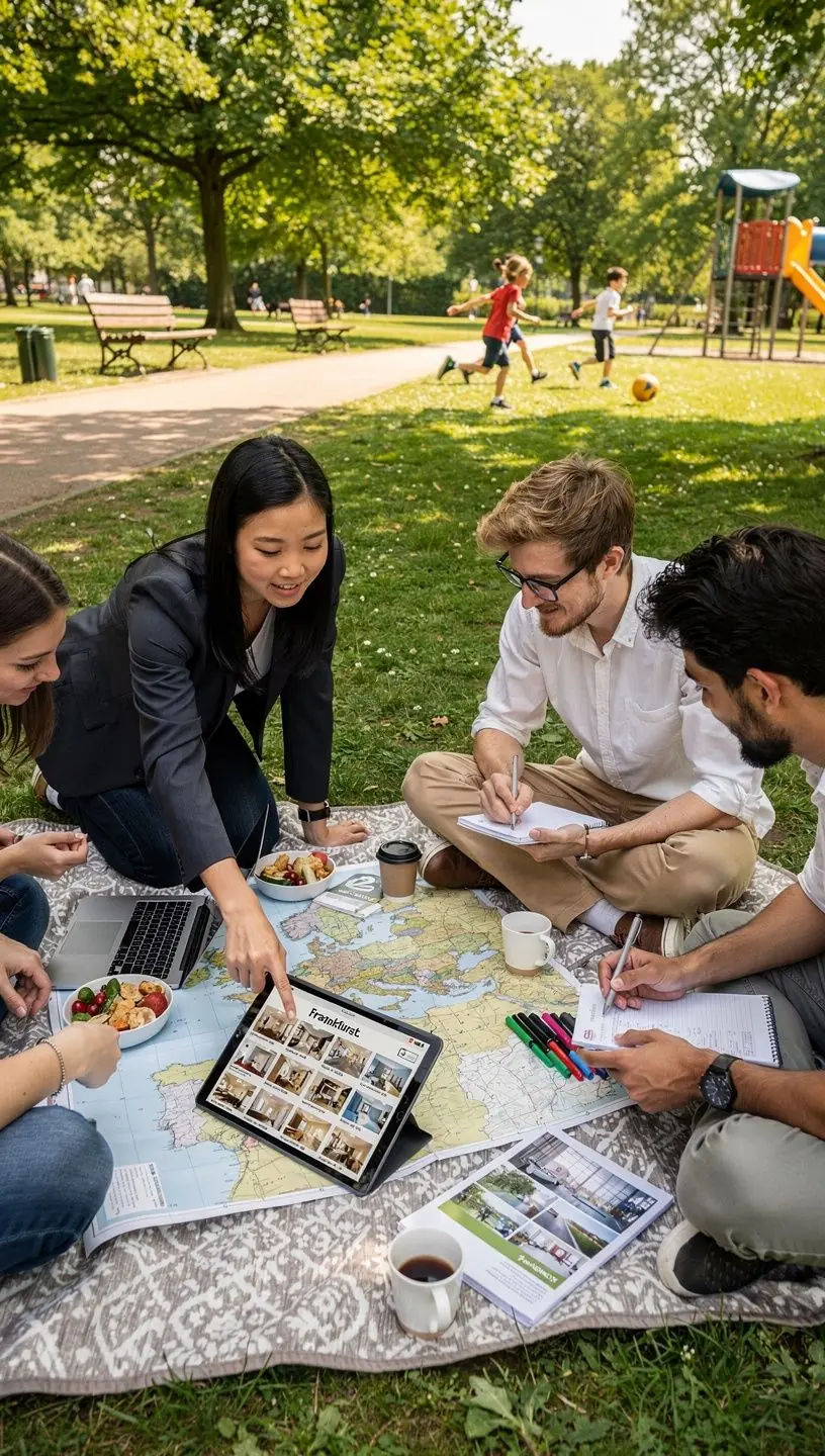Ein glückliches Paar checkt in eine komfortable Unterkunft ein, gebucht durch ein Festivalreise-Bündelpaket.